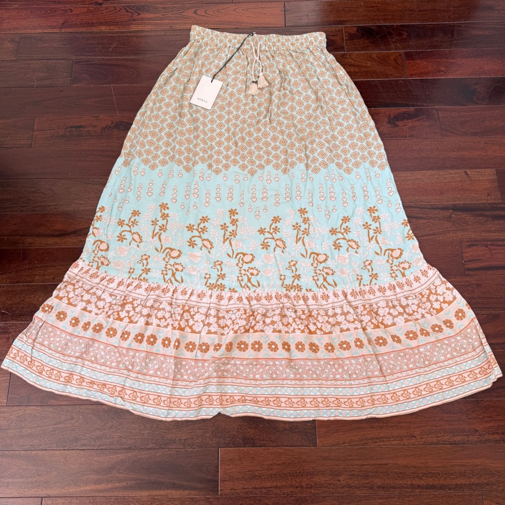 Spell Sweet Nothings Peppermint Maxi Skirt NWT L Boho Prairie Festival Resort - Picture 2 of 8
